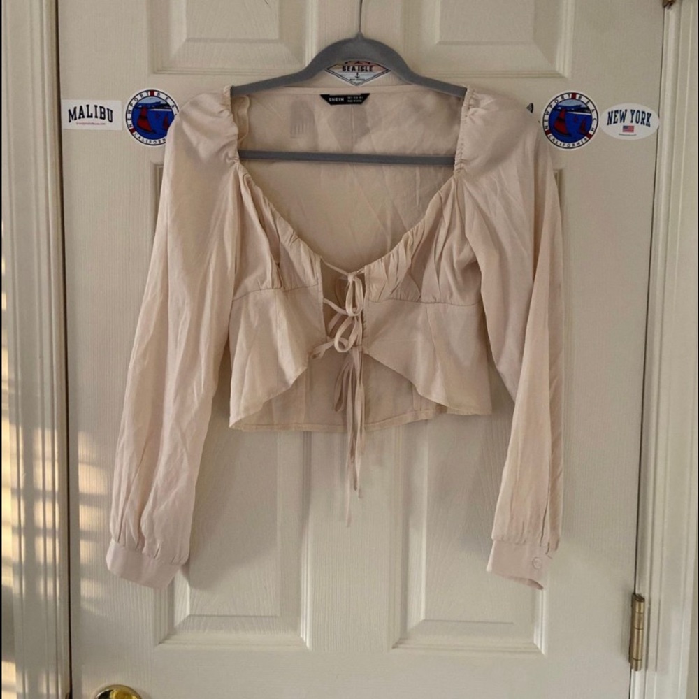 Shein long sleeve tie crop top